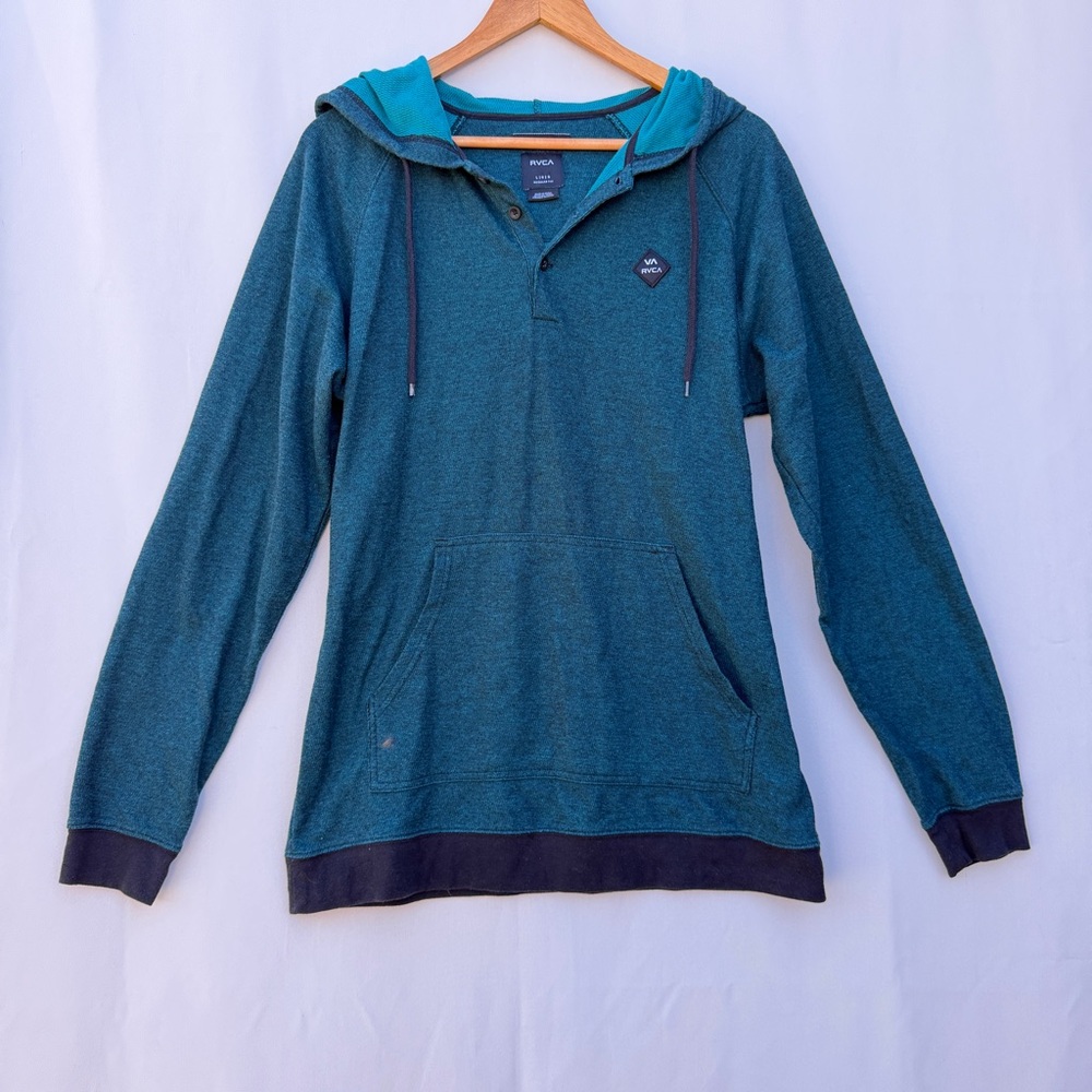 RVCA Men's Hoodie Large Pullover Casual Hoodie (Teal) Streetwear Surf‎ Skate